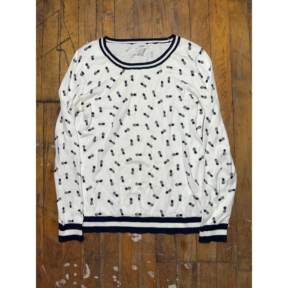 J.CREW Teddie Sweater Women's‎ XS White Pineapple Print Lightweight Pullover